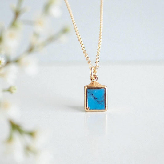 Dainty Turquoise Pendant Necklace  • December Birthstone Gift for Her • Dainty Gold Filled Layering Chain, Minimalist Turquoise Jewelry