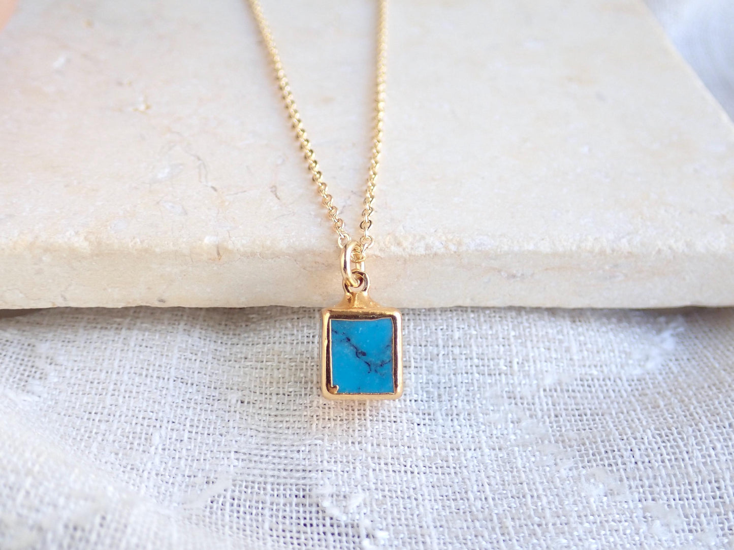 Dainty Turquoise Pendant Necklace  • December Birthstone Gift for Her • Dainty Gold Filled Layering Chain, Minimalist Turquoise Jewelry