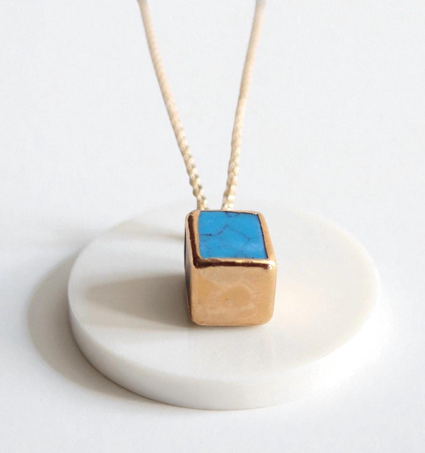 Dainty Turquoise Pendant Necklace  • December Birthstone Gift for Her • Dainty Gold Filled Layering Chain, Minimalist Turquoise Jewelry