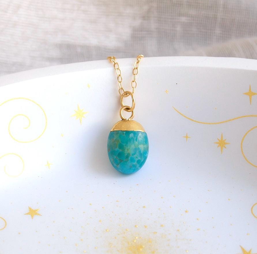 Dainty Turquoise Necklace • Genuine Gemstone Pendant • December Birthstone Gift for Her • 18kt Gold Filled Layering Jewelry