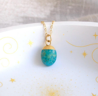 Dainty Turquoise Necklace • Genuine Gemstone Pendant • December Birthstone Gift for Her • 18kt Gold Filled Layering Jewelry