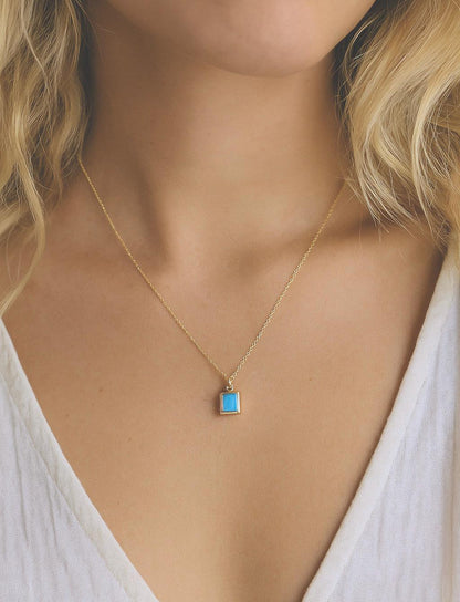 Dainty Turquoise Pendant Necklace  • December Birthstone Gift for Her • Dainty Gold Filled Layering Chain, Minimalist Turquoise Jewelry