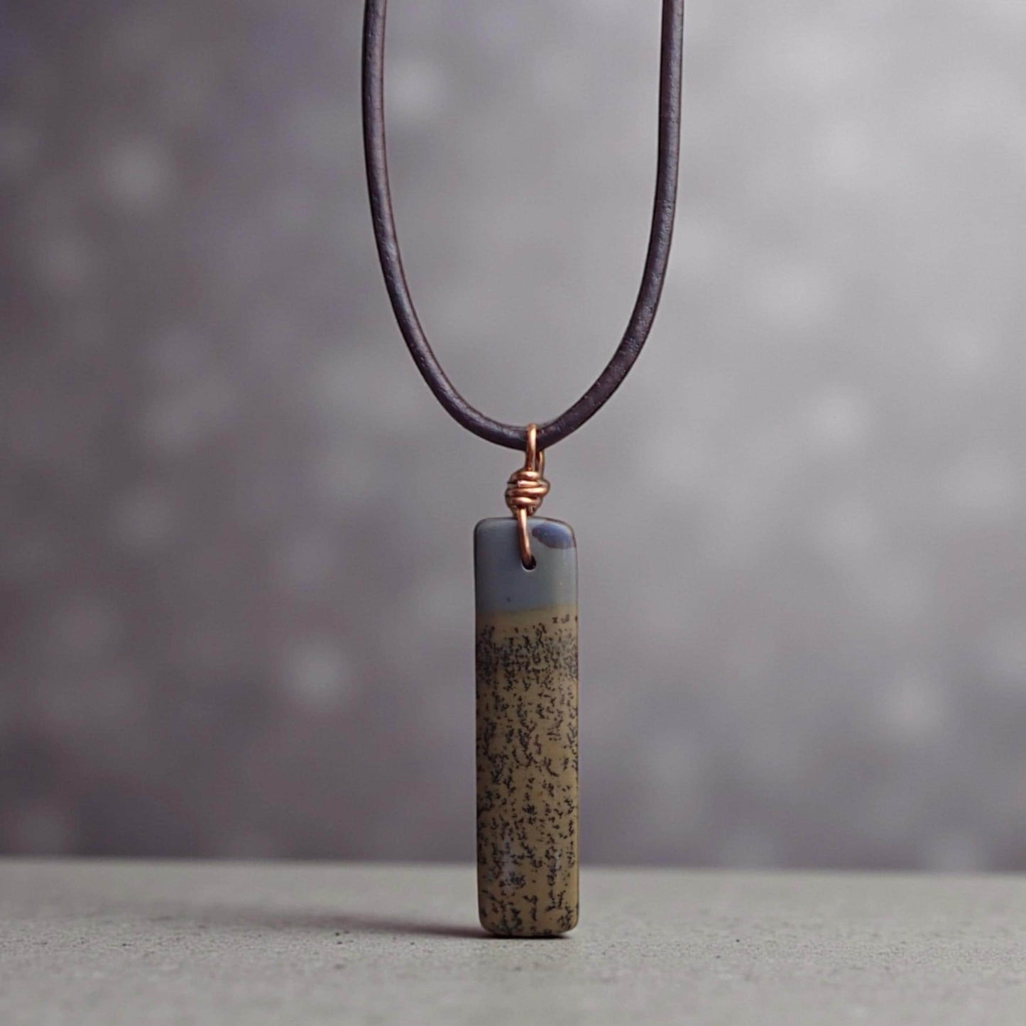 Wild Horse Picture Jasper Necklace for Men – Earthy Stone Pendant on Adjustable Leather Cord,Boho Western Gift for Him