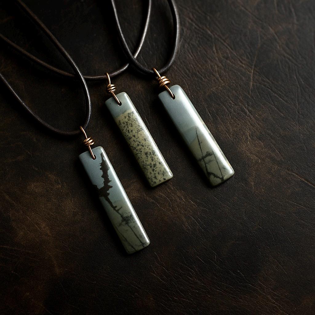 Wild Horse Picture Jasper Necklace for Men – Earthy Stone Pendant on Adjustable Leather Cord,Boho Western Gift for Him