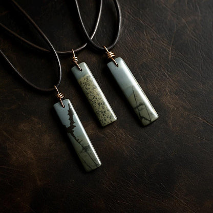 Wild Horse Picture Jasper Necklace for Men – Earthy Stone Pendant on Adjustable Leather Cord,Boho Western Gift for Him