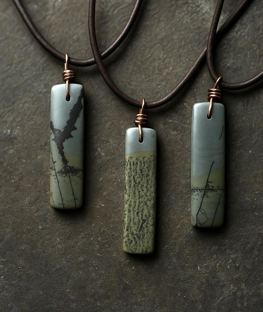 Wild Horse Picture Jasper Necklace for Men – Earthy Stone Pendant on Adjustable Leather Cord,Boho Western Gift for Him