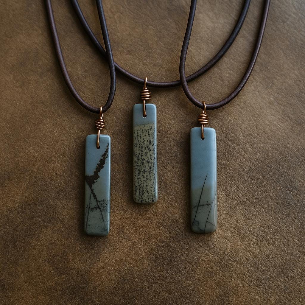 Wild Horse Picture Jasper Necklace for Men – Earthy Stone Pendant on Adjustable Leather Cord,Boho Western Gift for Him