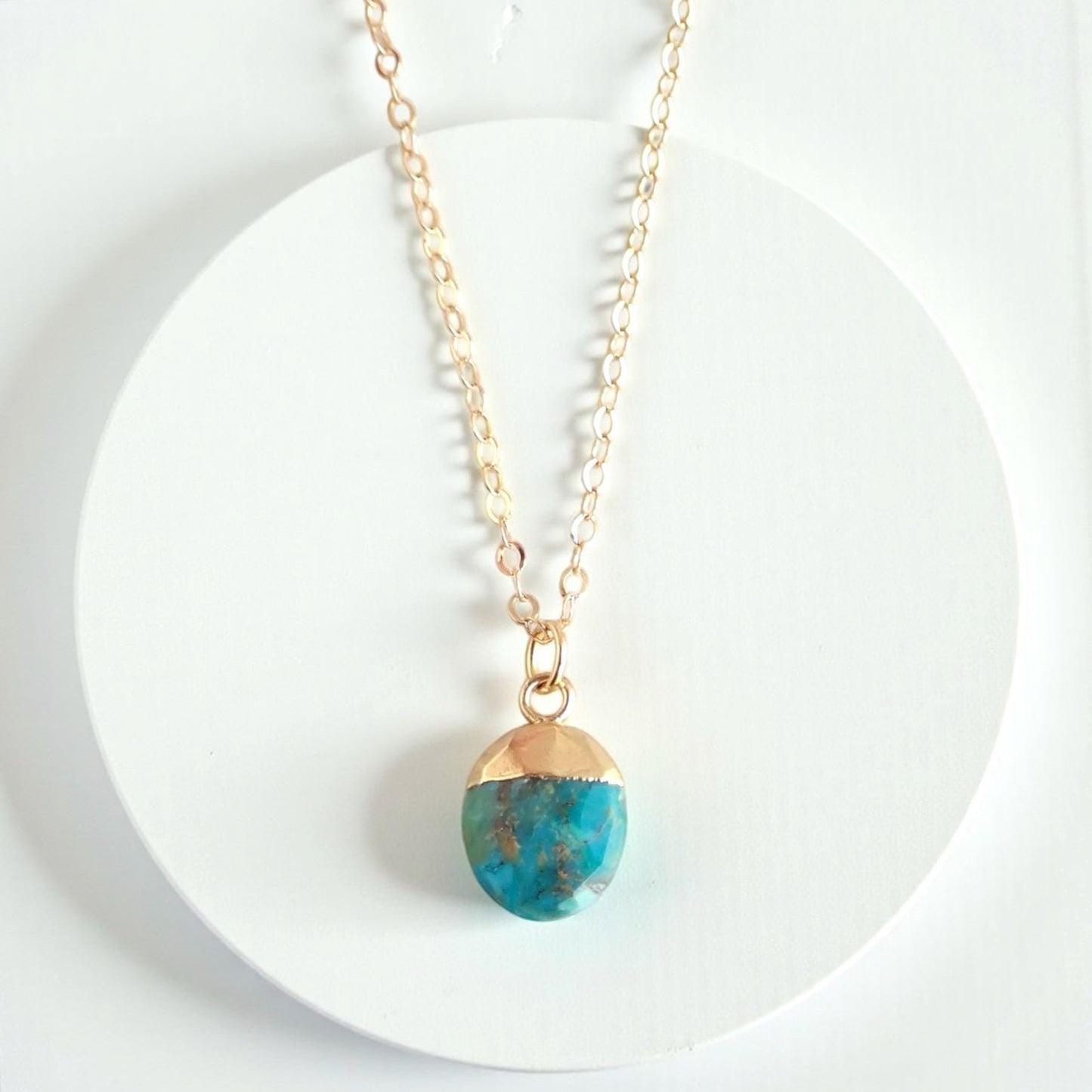 Dainty Turquoise Necklace • Genuine Gemstone Pendant • December Birthstone Gift for Her • 18kt Gold Filled Layering Jewelry