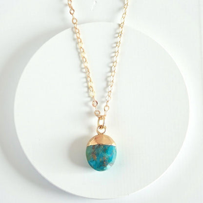 Dainty Turquoise Necklace • Genuine Gemstone Pendant • December Birthstone Gift for Her • 18kt Gold Filled Layering Jewelry