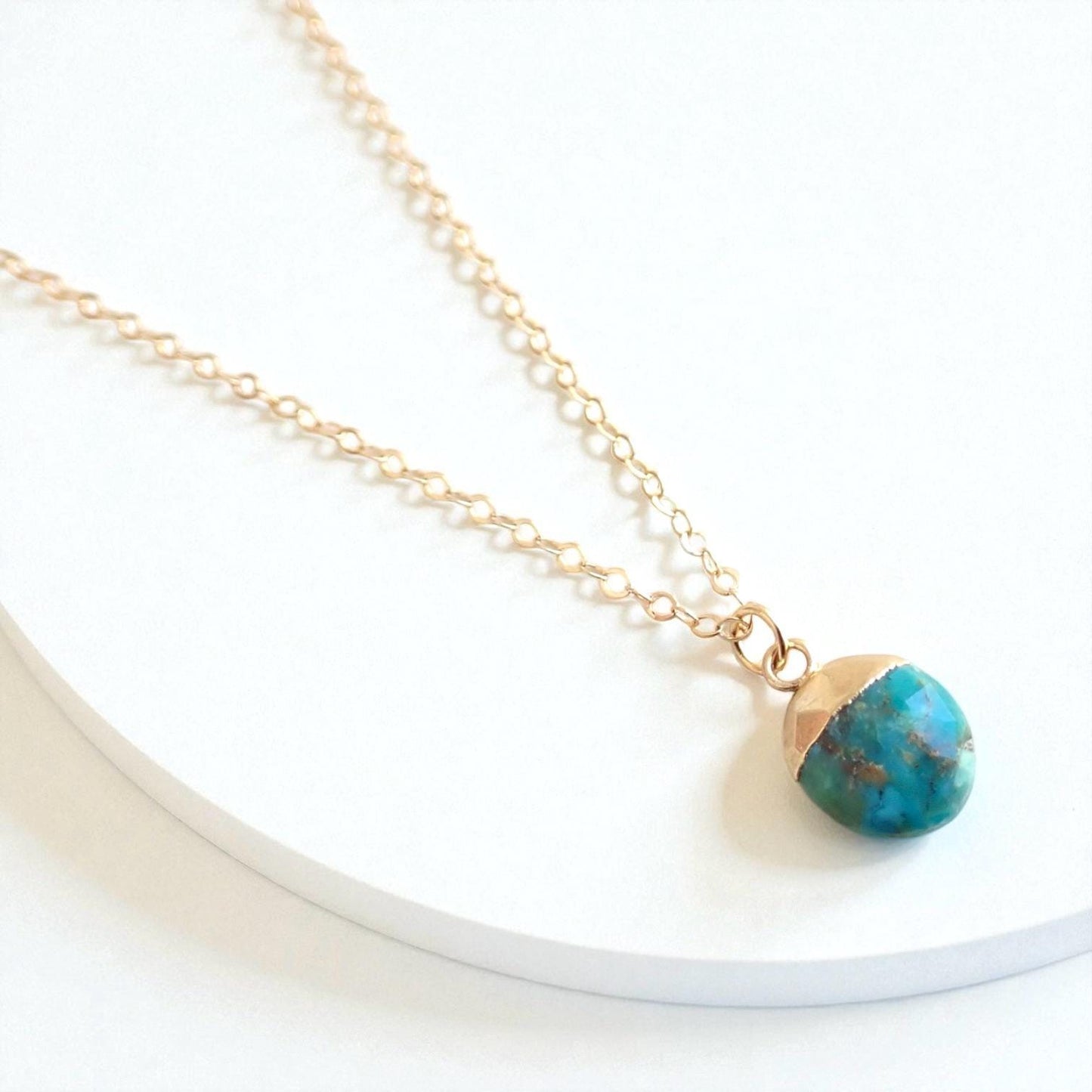 Dainty Turquoise Necklace • Genuine Gemstone Pendant • December Birthstone Gift for Her • 18kt Gold Filled Layering Jewelry