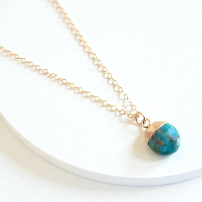 Dainty Turquoise Necklace • Genuine Gemstone Pendant • December Birthstone Gift for Her • 18kt Gold Filled Layering Jewelry