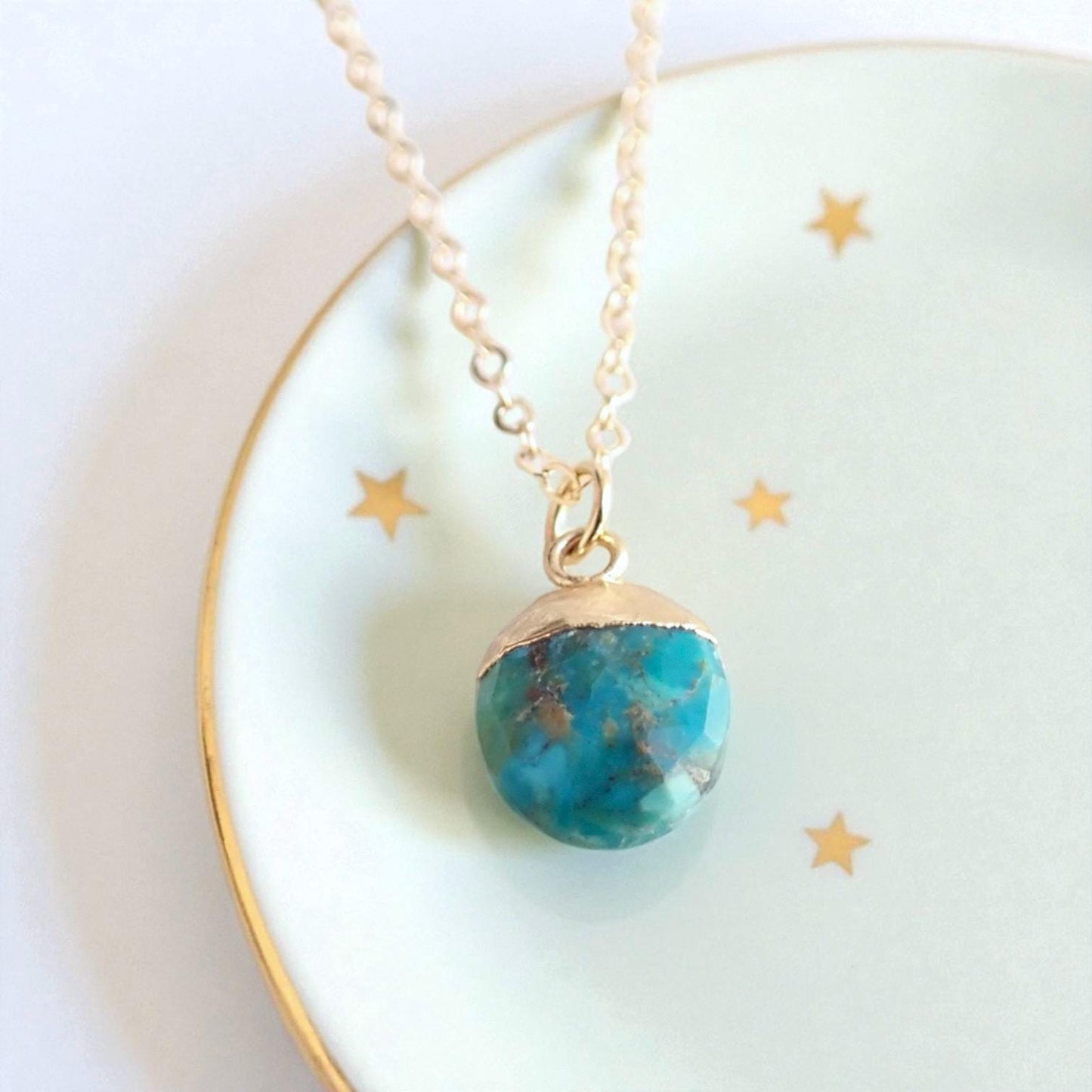 Dainty Turquoise Necklace • Genuine Gemstone Pendant • December Birthstone Gift for Her • 18kt Gold Filled Layering Jewelry