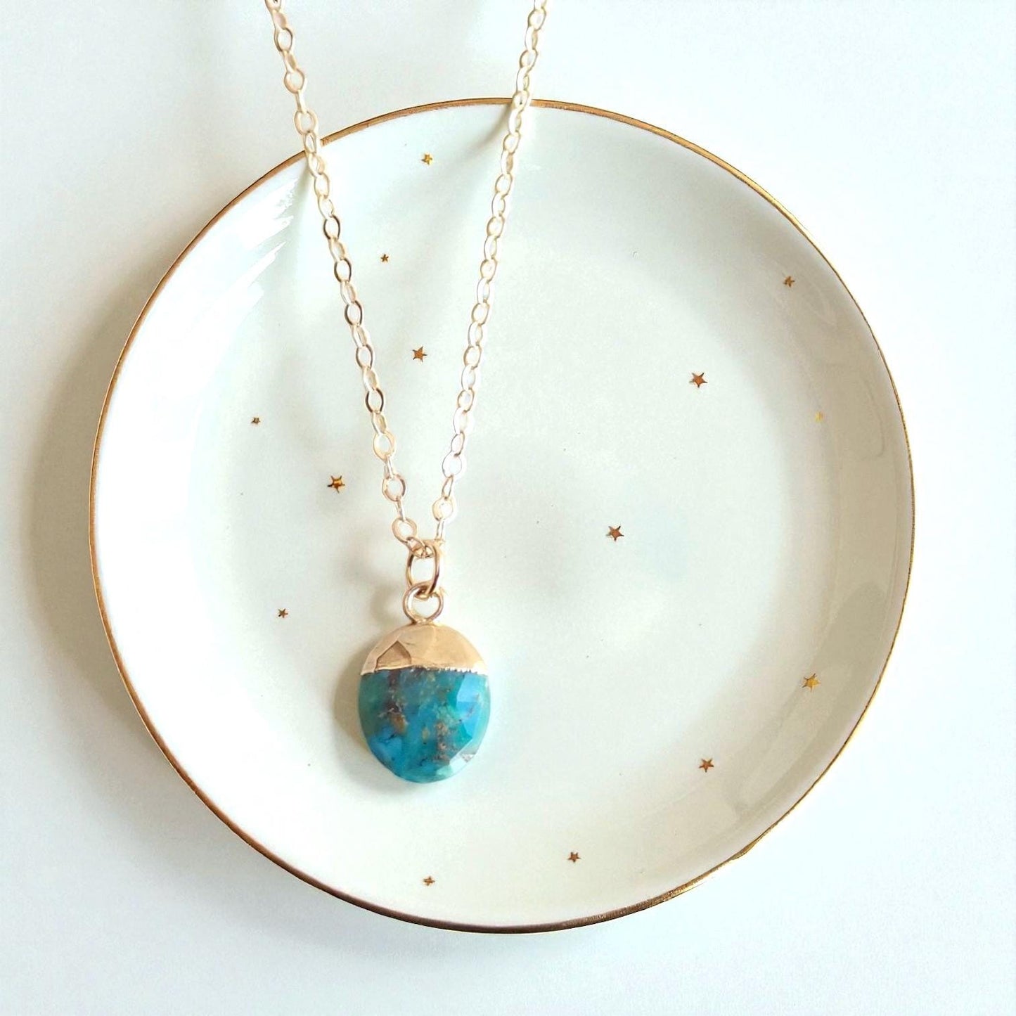 Dainty Turquoise Necklace • Genuine Gemstone Pendant • December Birthstone Gift for Her • 18kt Gold Filled Layering Jewelry