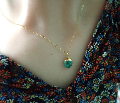 Dainty Turquoise Necklace • Genuine Gemstone Pendant • December Birthstone Gift for Her • 18kt Gold Filled Layering Jewelry