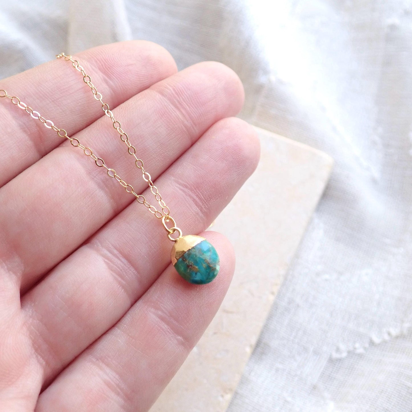 Dainty Turquoise Necklace • Genuine Gemstone Pendant • December Birthstone Gift for Her • 18kt Gold Filled Layering Jewelry