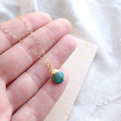 Dainty Turquoise Necklace • Genuine Gemstone Pendant • December Birthstone Gift for Her • 18kt Gold Filled Layering Jewelry
