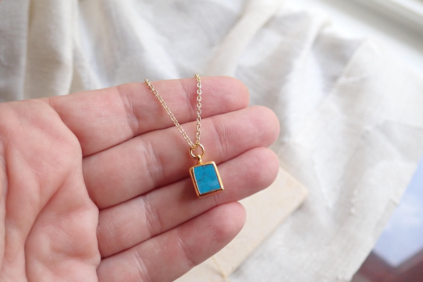 Dainty Turquoise Pendant Necklace  • December Birthstone Gift for Her • Dainty Gold Filled Layering Chain, Minimalist Turquoise Jewelry