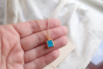 Dainty Turquoise Pendant Necklace  • December Birthstone Gift for Her • Dainty Gold Filled Layering Chain, Minimalist Turquoise Jewelry