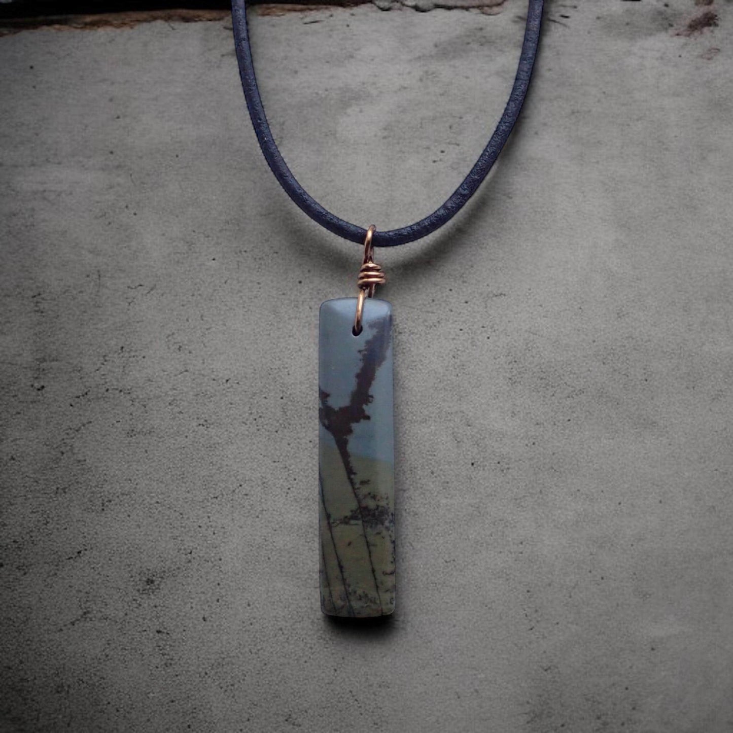 Wild Horse Picture Jasper Necklace for Men – Earthy Stone Pendant on Adjustable Leather Cord,Boho Western Gift for Him
