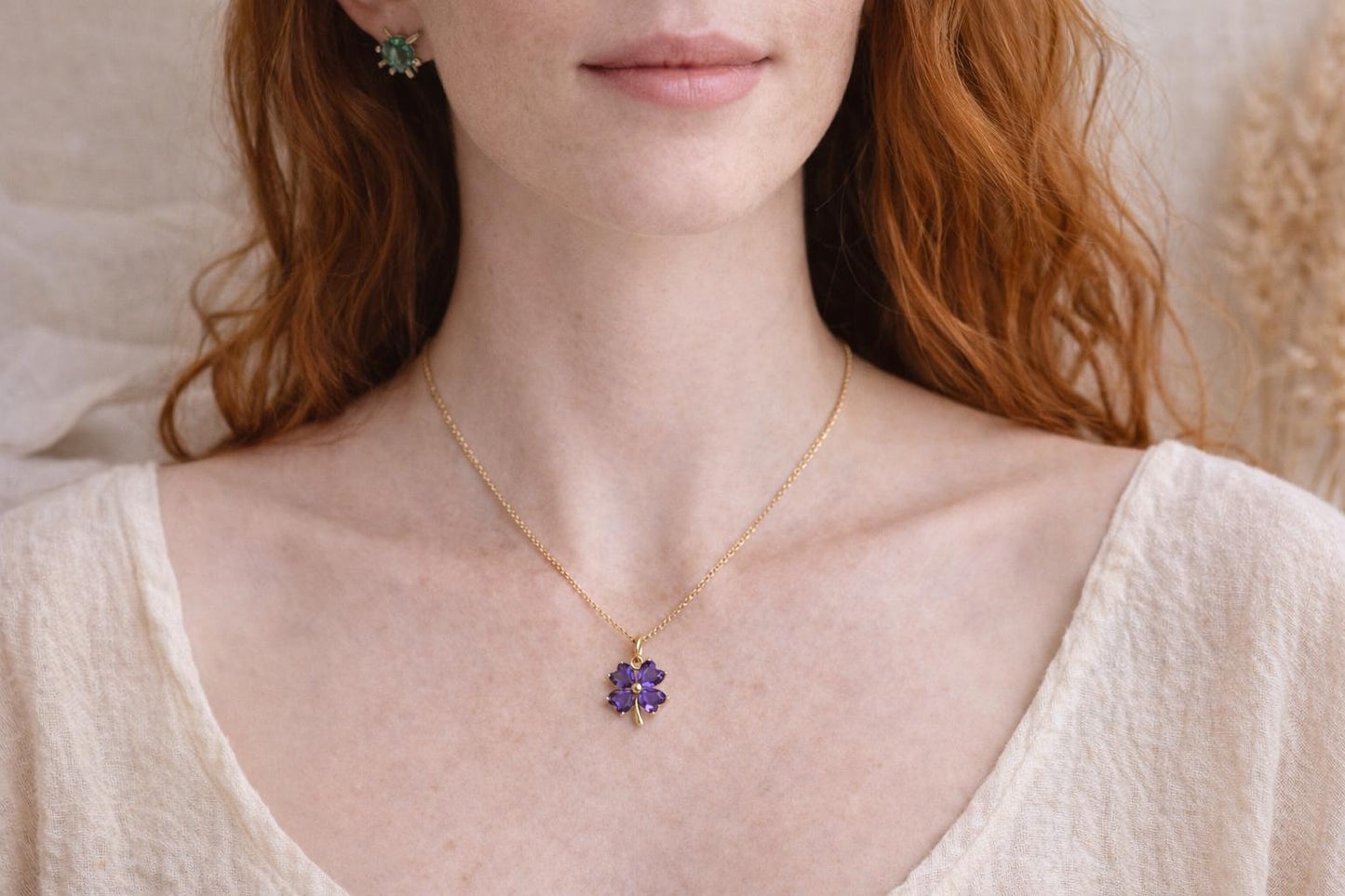 Violet Flower Necklace – February Birth Flower Jewelry, Amethyst Crystal Pendant Birthstone Gift for Her