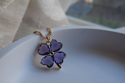 Violet Flower Necklace – February Birth Flower Jewelry, Amethyst Crystal Pendant Birthstone Gift for Her