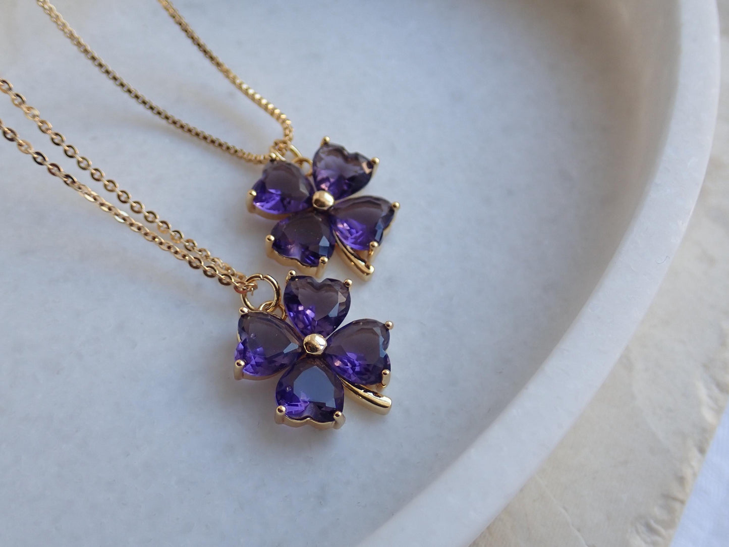 Violet Flower Necklace – February Birth Flower Jewelry, Amethyst Crystal Pendant Birthstone Gift for Her