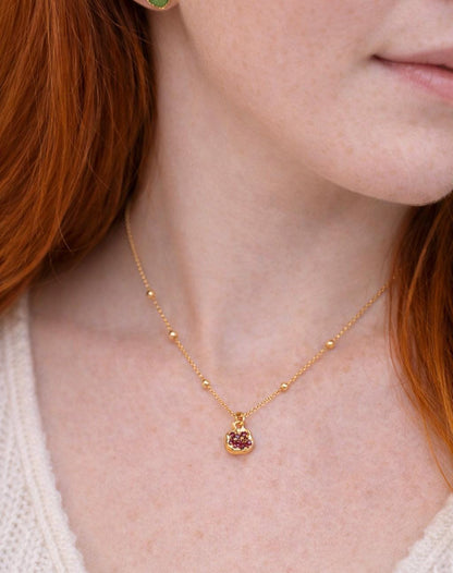 18K Gold Fill Garnet CZ Pomegranate Necklace – Symbol of Love and Good Luck Charm, Dainty Gemstone Pendant, January Birthstone Jewelry