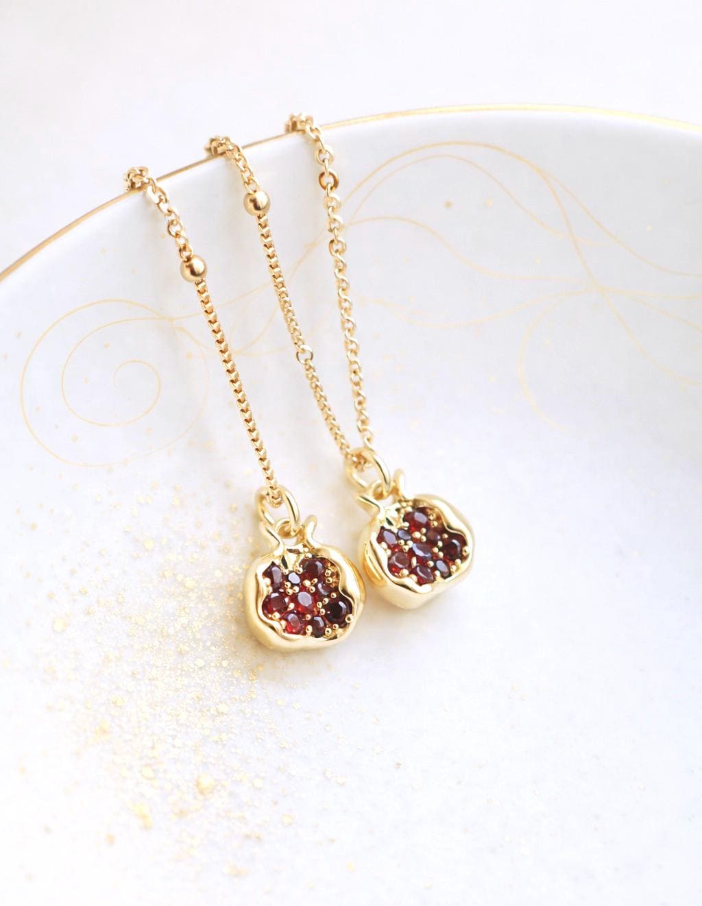18K Gold Fill Garnet CZ Pomegranate Necklace – Symbol of Love and Good Luck Charm, Dainty Gemstone Pendant, January Birthstone Jewelry