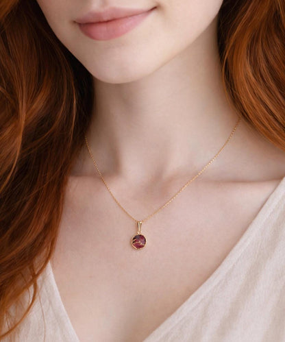 Berry Garnet Necklace Gold, Mojave Gemstone Pendant, January  Birthstone Gift, Red Crystal Kintsugi Coin Pendant, Dainty Minimalist Jewelry