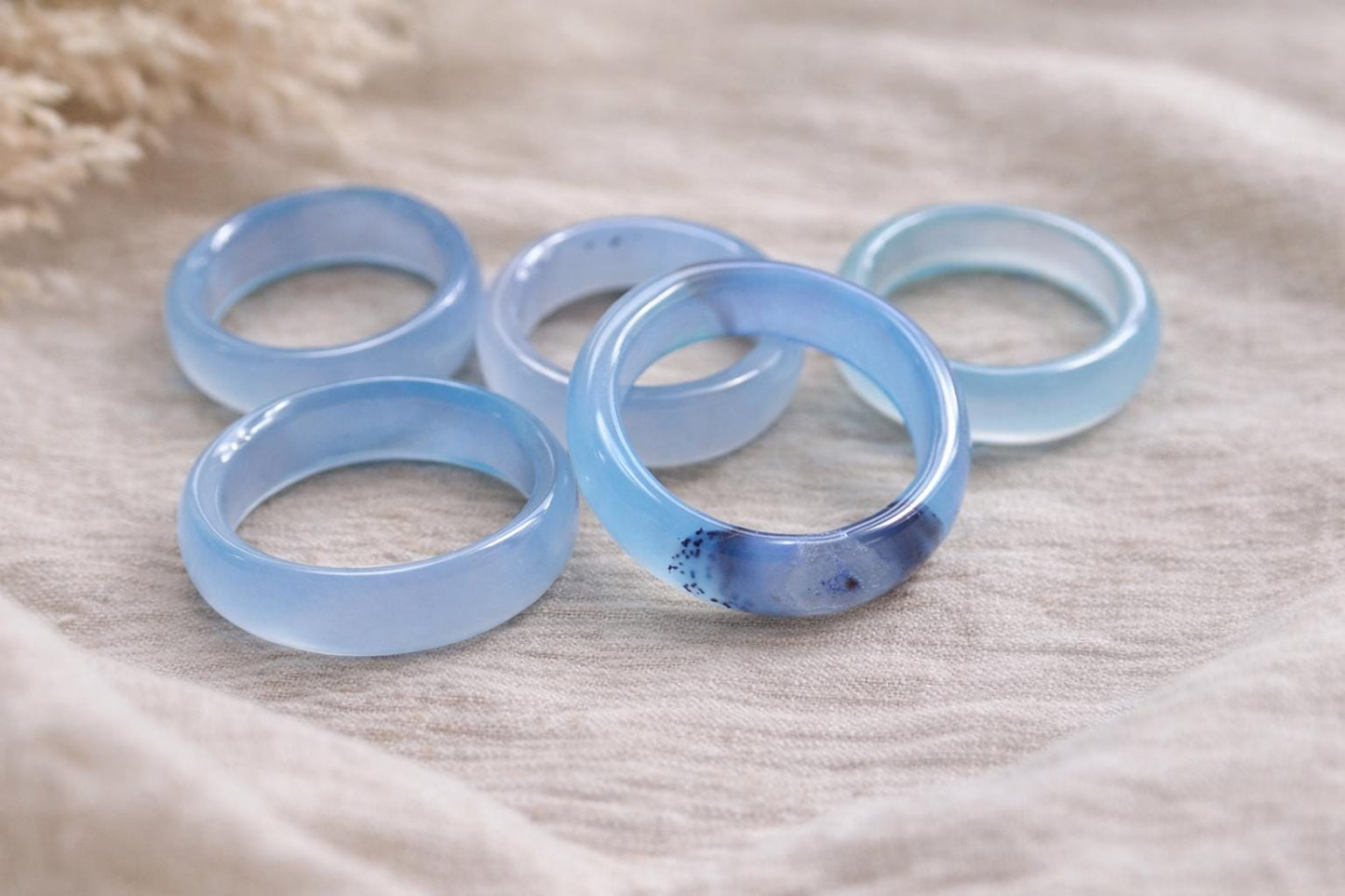 Light Blue Solid Stone Band Ring, Blue Agate Gemstone Ring, Medium Band Stacking Ring, Carved Stone Thumb Ring