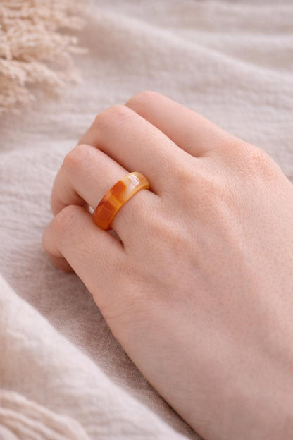 Solid Carnelian Stone Ring  Band, Carved Orange Gemstone Ring, Medium Band Ring, Thick Medium Band Thumb Ring