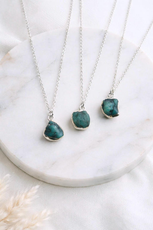 Raw Emerald Pendant Necklace Silver, Natural May Birthstone Jewelry, Dainty Green Gemstone Charm, Emerald Jewelry, Gift for her