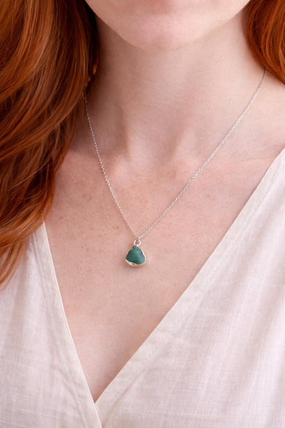 Raw Emerald Pendant Necklace Silver, Natural May Birthstone Jewelry, Dainty Green Gemstone Charm, Emerald Jewelry, Gift for her