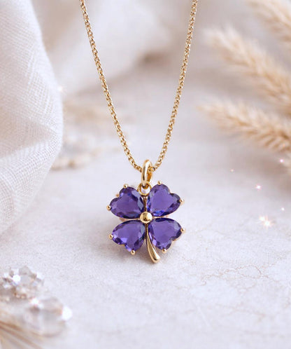 Violet Flower Necklace – February Birth Flower Jewelry, Amethyst Crystal Pendant Birthstone Gift for Her