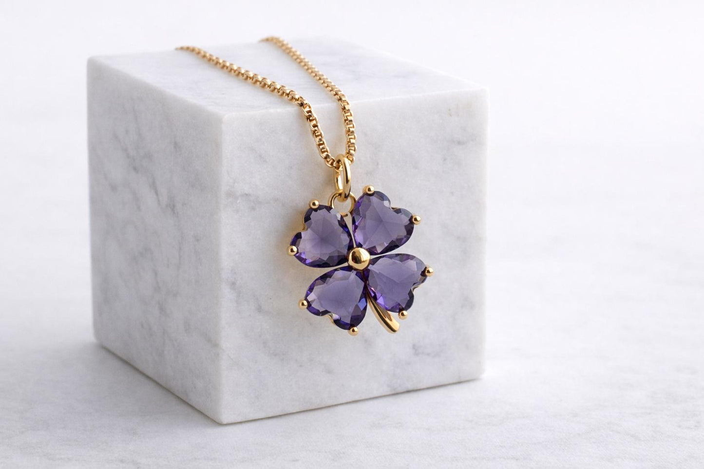 Violet Flower Necklace – February Birth Flower Jewelry, Amethyst Crystal Pendant Birthstone Gift for Her