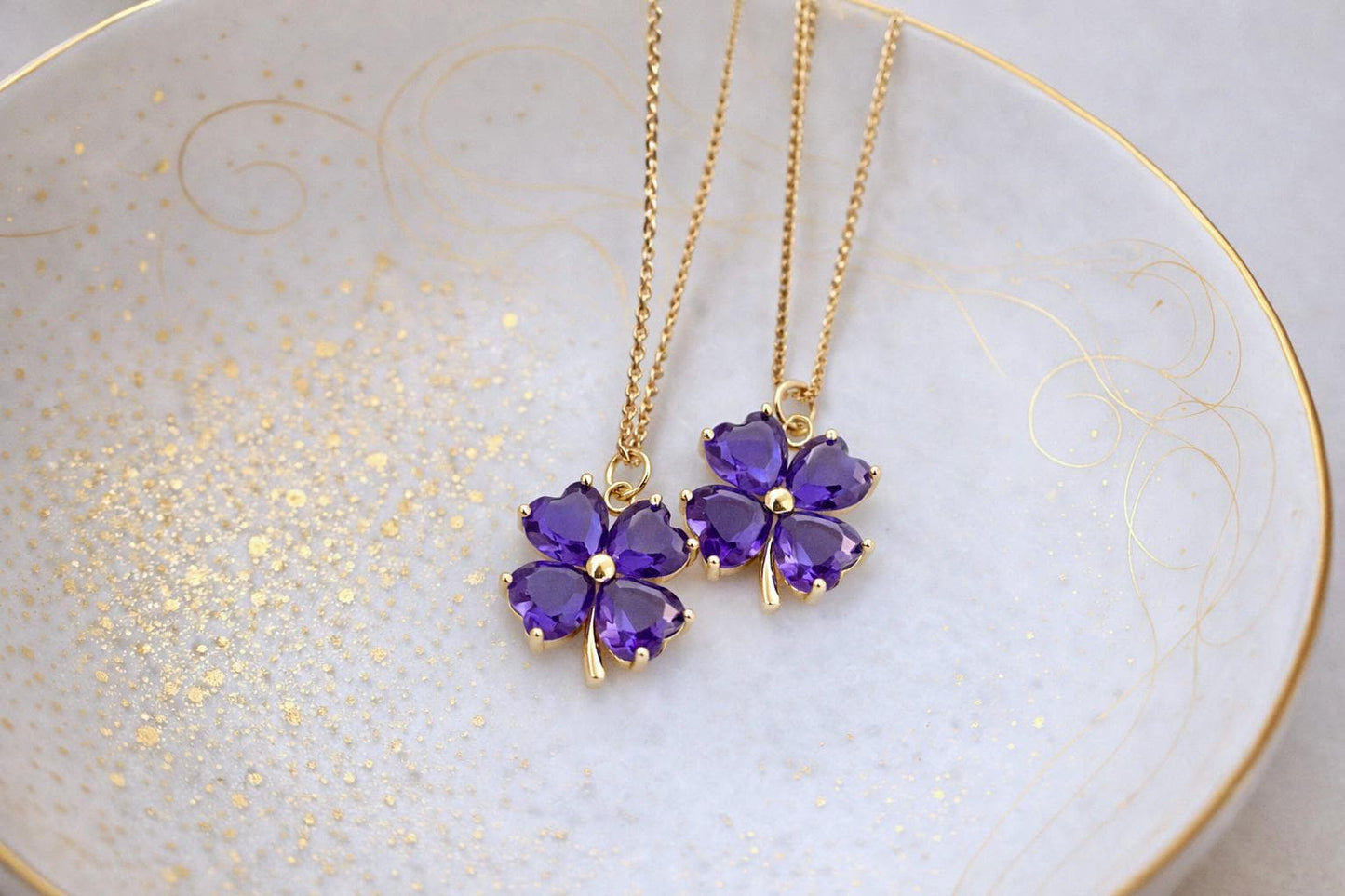 Violet Flower Necklace – February Birth Flower Jewelry, Amethyst Crystal Pendant Birthstone Gift for Her