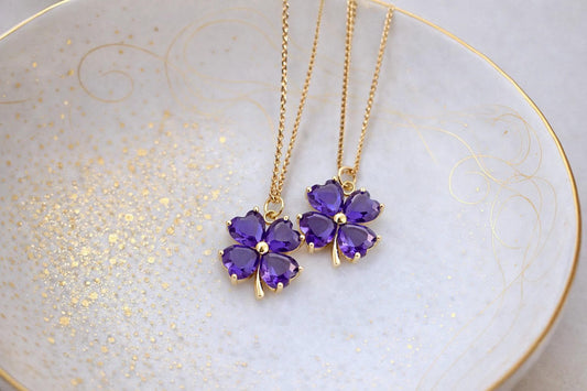 Violet Flower Necklace – February Birth Flower Jewelry, Amethyst Crystal Pendant Birthstone Gift for Her