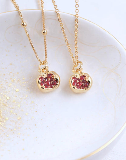 18K Gold Fill Garnet CZ Pomegranate Necklace – Symbol of Love and Good Luck Charm, Dainty Gemstone Pendant, January Birthstone Jewelry