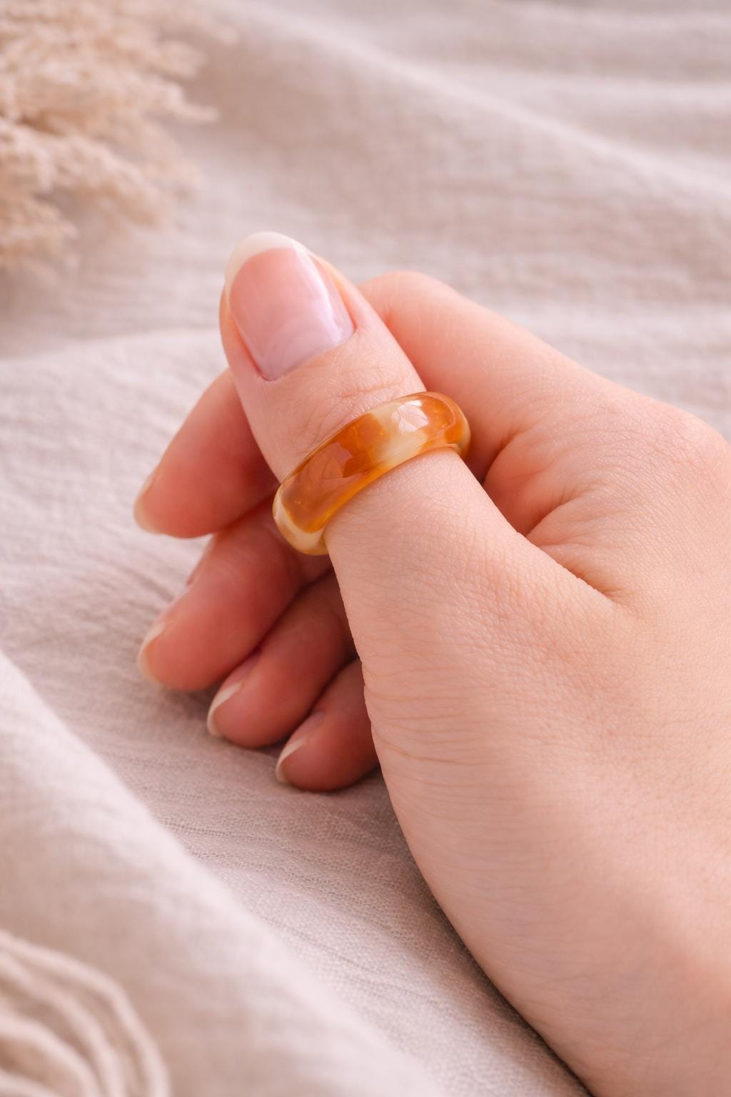 Solid Carnelian Stone Ring  Band, Carved Orange Gemstone Ring, Medium Band Ring, Thick Medium Band Thumb Ring