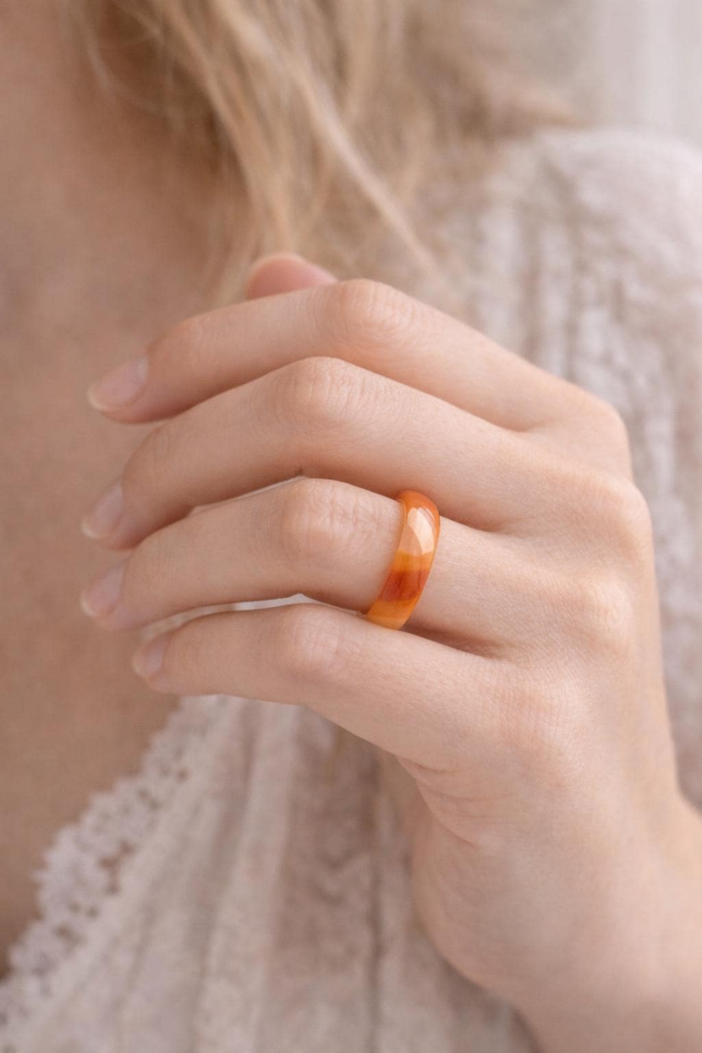 Solid Carnelian Stone Ring  Band, Carved Orange Gemstone Ring, Medium Band Ring, Thick Medium Band Thumb Ring