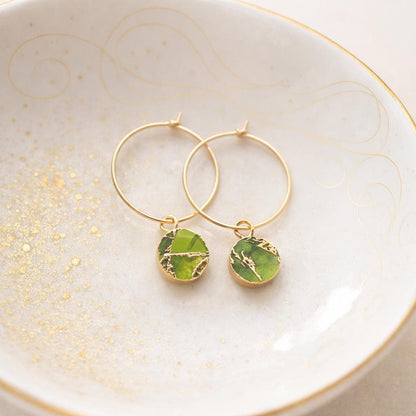 Peridot Mojave Hoop Earrings | Gold Filled Hoops with Kinstugi Style Gemstone Charms, August Birthstone Gift for Her