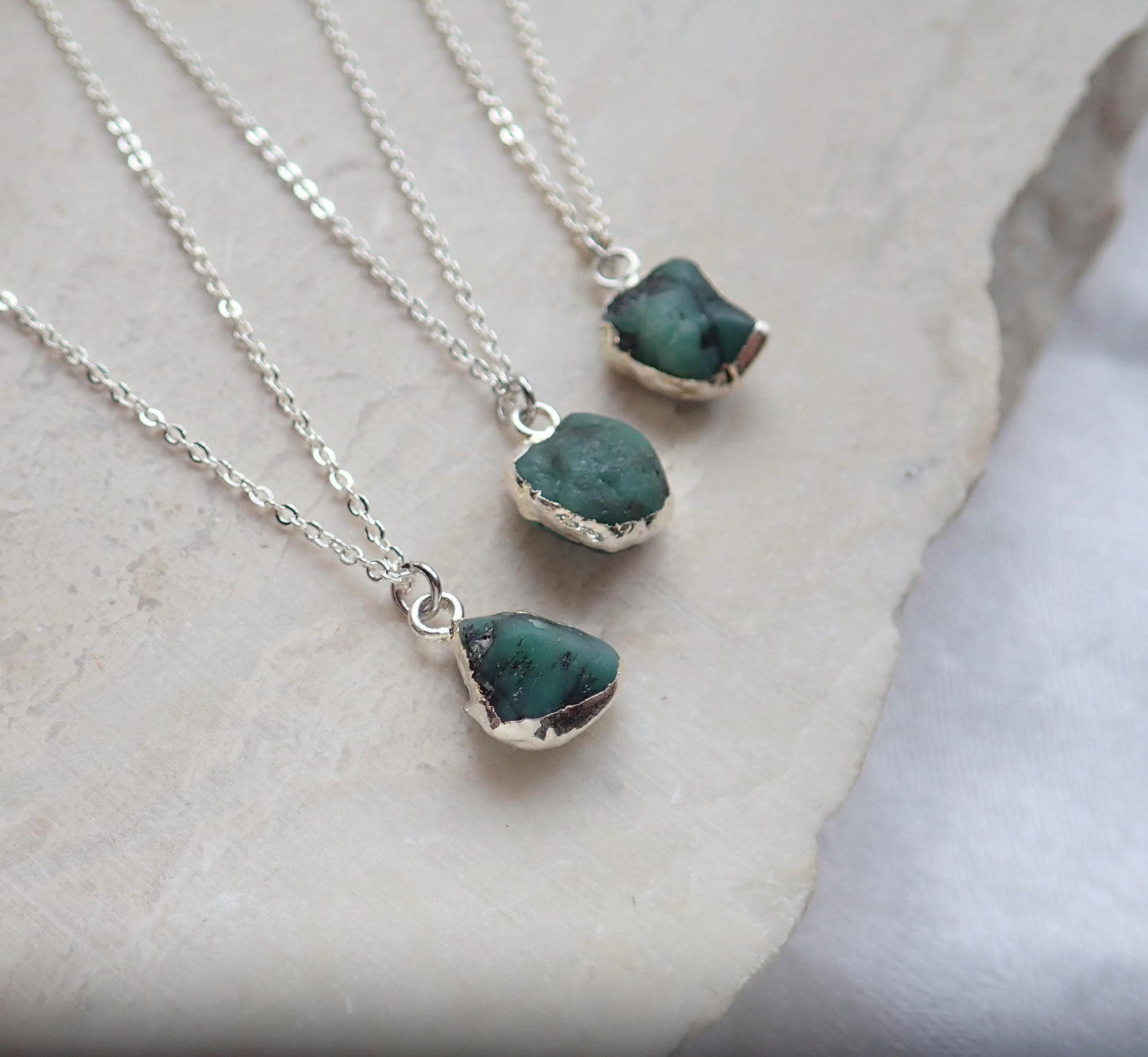 Raw Emerald Pendant Necklace Silver, Natural May Birthstone Jewelry, Dainty Green Gemstone Charm, Emerald Jewelry, Gift for her
