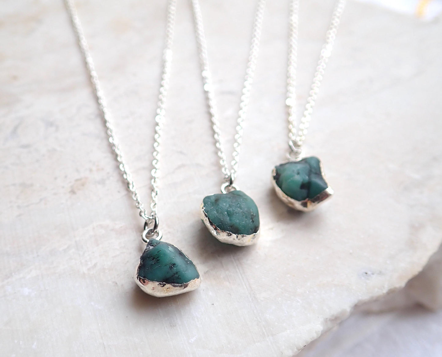 Raw Emerald Pendant Necklace Silver, Natural May Birthstone Jewelry, Dainty Green Gemstone Charm, Emerald Jewelry, Gift for her
