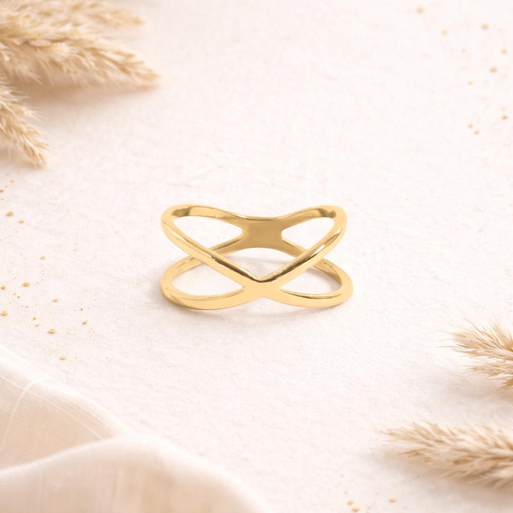 Gold Crossover Ring, Waterproof Gold X Ring, Minimalist Open Band Ring