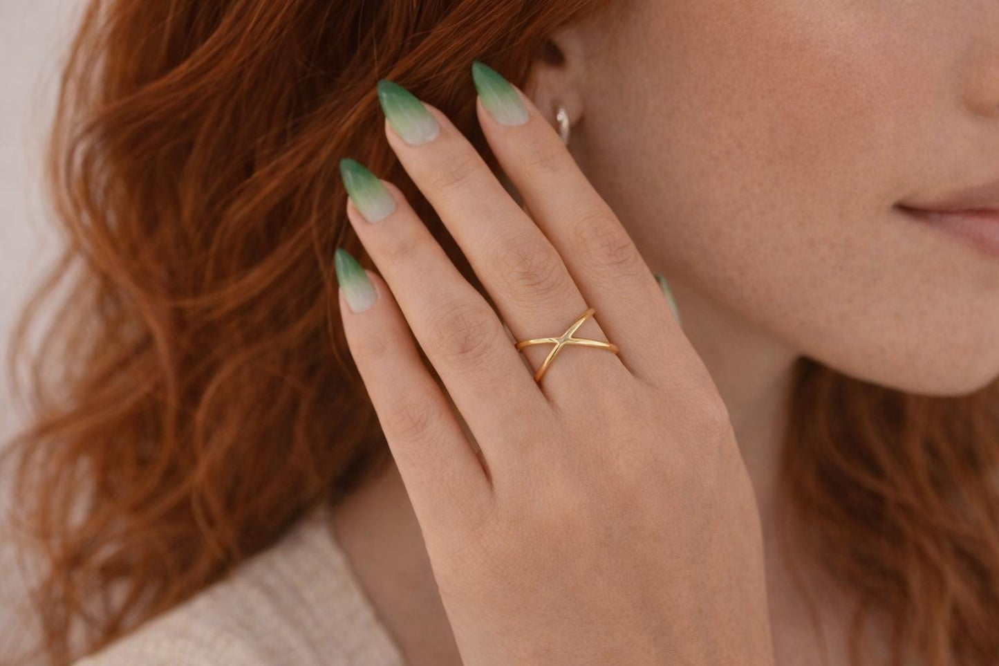 Gold Crossover Ring, Waterproof Gold X Ring, Minimalist Open Band Ring