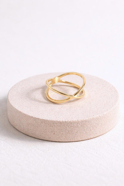 Gold Crossover Ring, Waterproof Gold X Ring, Minimalist Open Band Ring