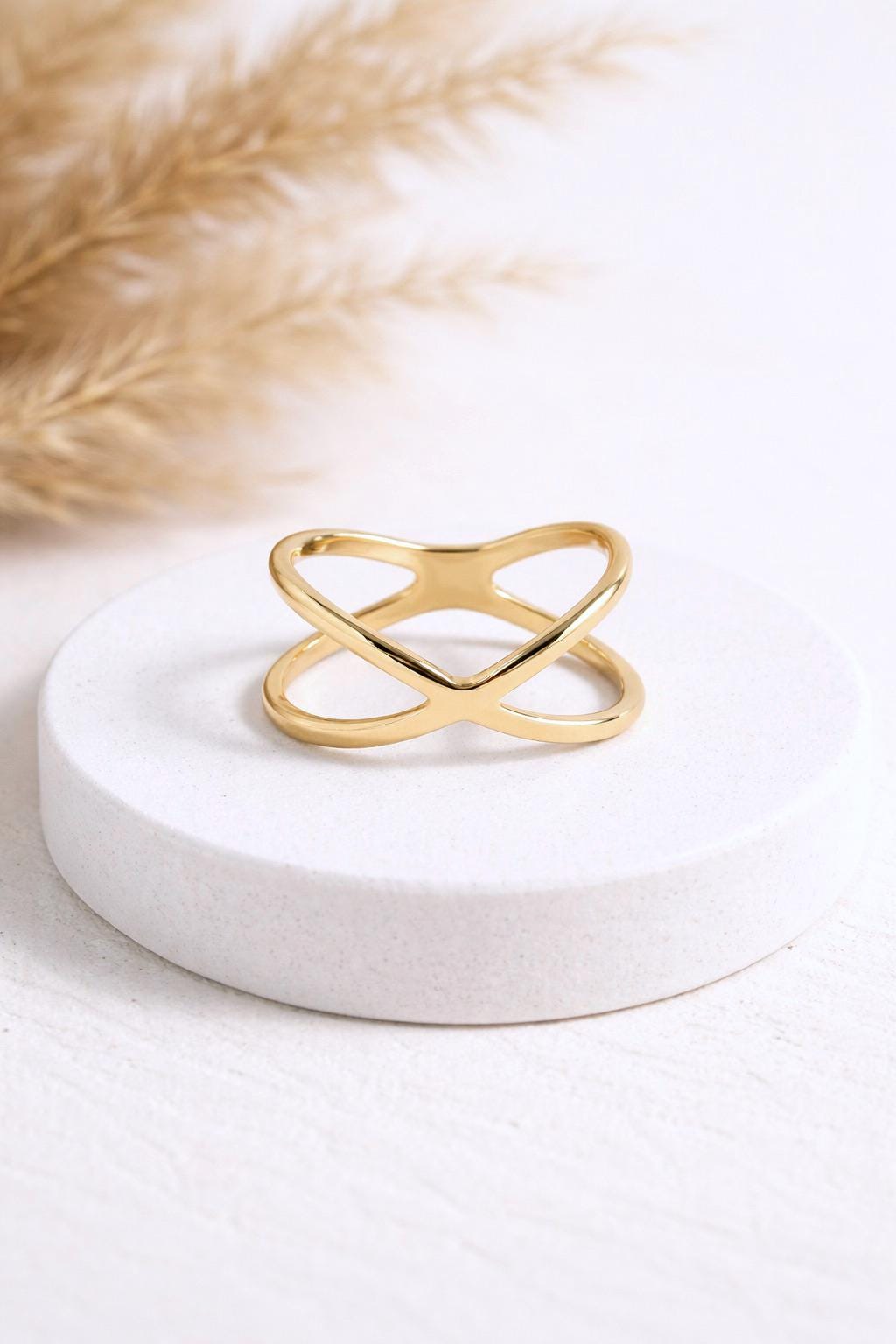 Gold Crossover Ring, Waterproof Gold X Ring, Minimalist Open Band Ring