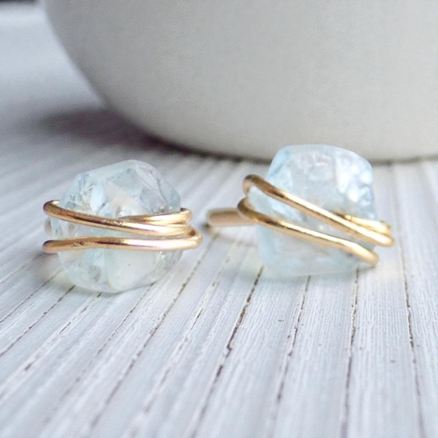 Tiny Raw Aquamarine Stud Earrings, Gold Filled Wire Wrapped Gemstone Posts, March Birthstone Jewelry, Dainty Natural Crystal Studs