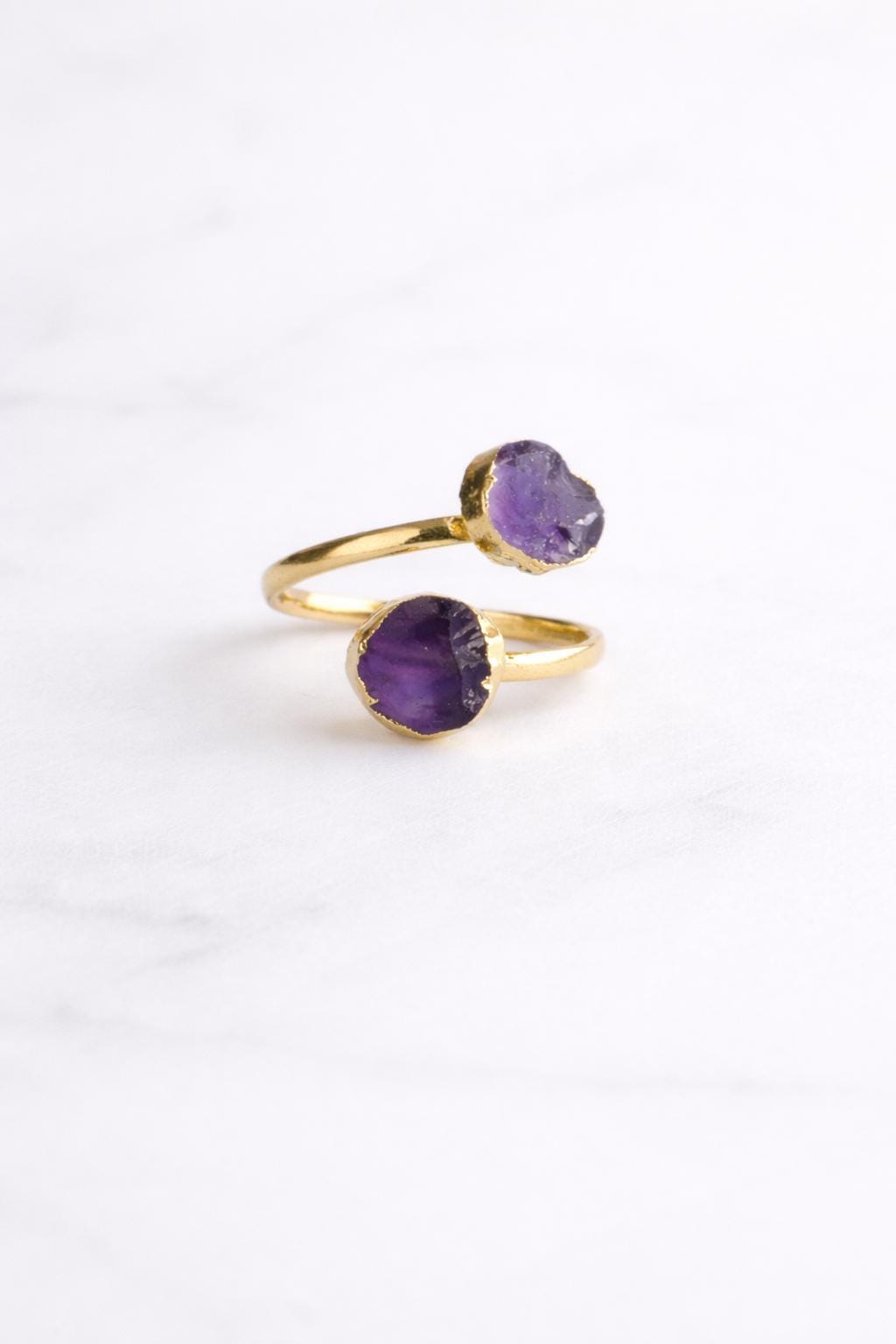 Raw Amethyst Open Wrap Ring – Adjustable Gold Ring with Double Purple Gemstones – February  Birthstone Jewelry