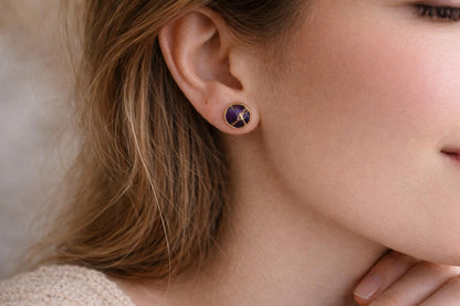 Purple Amethyst Mojave Stud Earrings – Round Gemstone Studs,  February Birthstone Gift, Kintsugi Post Earrings